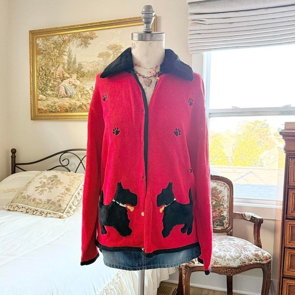 red scottie dog sweater  90s‎ red knit sweater size large